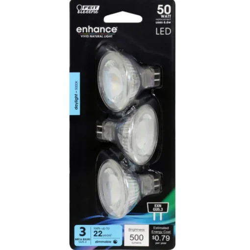 Feit Enhance MR16 GU5.3 LED Bulb Daylight 50 Watt Equivalence 3 pk
