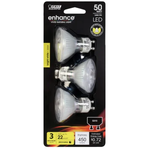 Feit Enhance MR16 GU10 LED Bulb Bright White 50 Watt Equivalence 3 pk