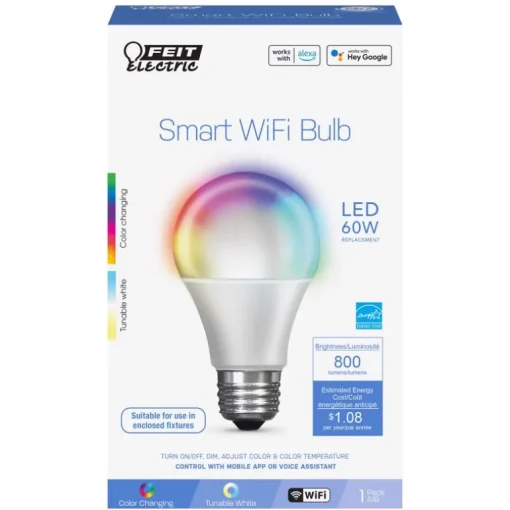 Feit Smart Home A19 E26 (Medium) Smart-Enabled LED Bulb Color Changing 60 Watt Equivalence 1 pk
