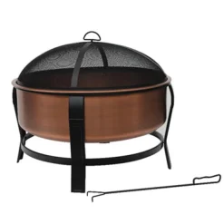 Fire Pit, Copper With Black Accents, Screen + Poker, 30-In.