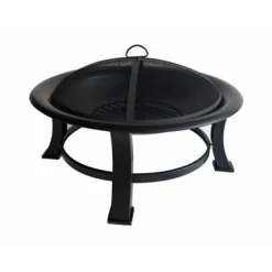 Fire Pit, With Screen & Poker, Black, 30-In. Diameter