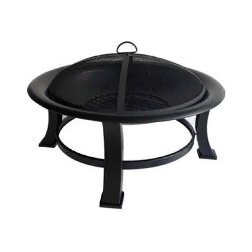Fire Pit, With Screen & Poker, Black, 30-In. Diameter