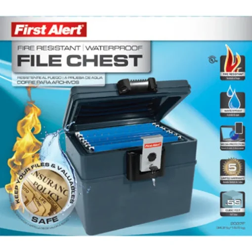First Alert Steel Gray Key Lock Waterproof File Chest 0.62 cu. ft. Capacity, 13 H x 16.25 W in.