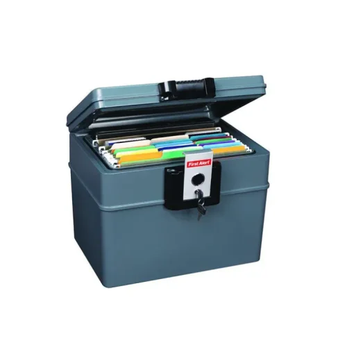 First Alert Steel Gray Key Lock Waterproof File Chest 0.62 cu. ft. Capacity, 13 H x 16.25 W in.