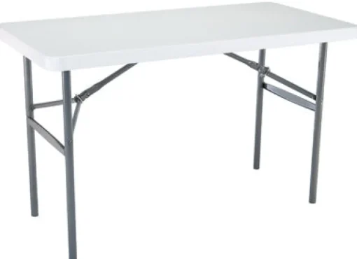 Folding Table, White Polyethylene With Steel Frame, 24 x 48-In.
