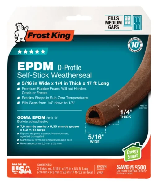 Frost King Brown EPDM Rubber Foam Weather Seal For Doors and Windows 17 ft. L X 0.25 in.