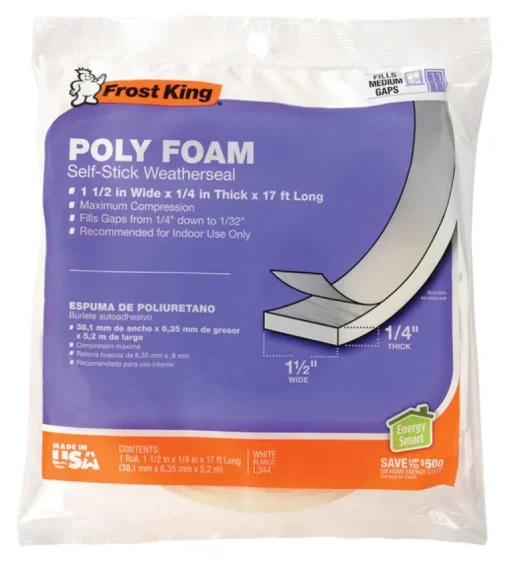 Frost King White Poly Foam Weather Seal For Doors and Windows 17 ft. L X 0.25 in.