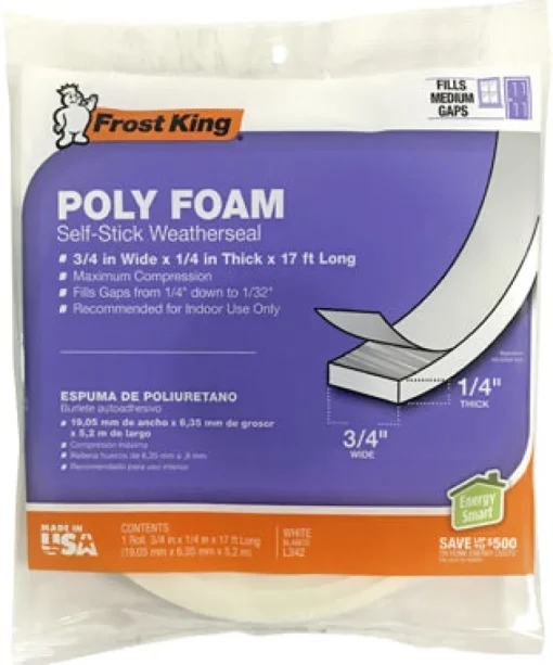 Frost King White Poly Foam Weather Seal For Doors and Windows 17 ft. L X 0.25 in.