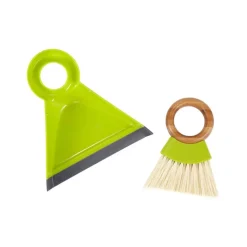 Full Circle Green Plastic Mini Brush & Dustpan Set for Kids Mealtime