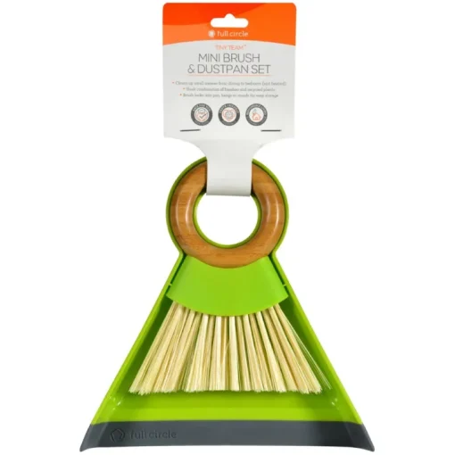 Full Circle Green Plastic Mini Brush & Dustpan Set for Kids Mealtime