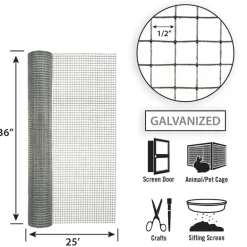 Garden Craft 36 in. H X 25 ft. L Galvanized Steel Hardware Cloth 1/2 in.