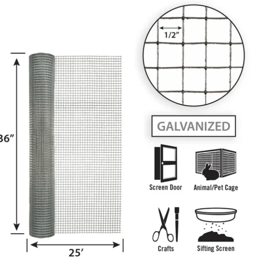 Garden Craft 36 in. H X 25 ft. L Galvanized Steel Hardware Cloth 1/2 in.