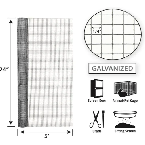 Garden Craft 24 in. H X 5 ft. L Galvanized Steel Hardware Cloth 1/4 in.