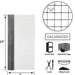 Garden Craft 24 in. H X 5 ft. L Galvanized Steel Hardware Cloth 1/2 in.