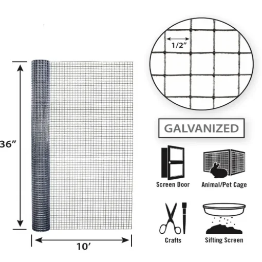 Garden Craft 36 in. H X 10 ft. L Galvanized Steel Hardware Cloth 1/2 in.