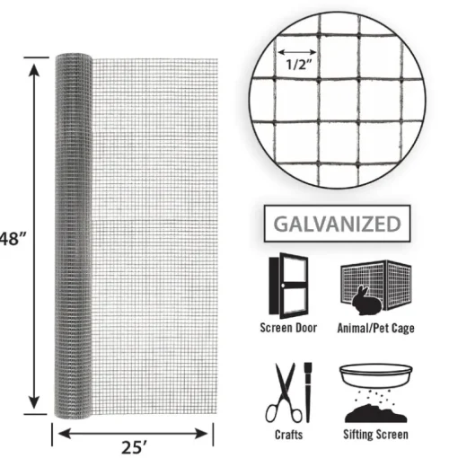 Garden Craft 48 in. H X 25 ft. L Galvanized Steel Hardware Cloth 1/2 in.