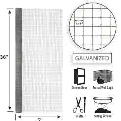 Garden Craft 36 in. H X 5 ft. L Galvanized Steel Hardware Cloth 1/4 in.