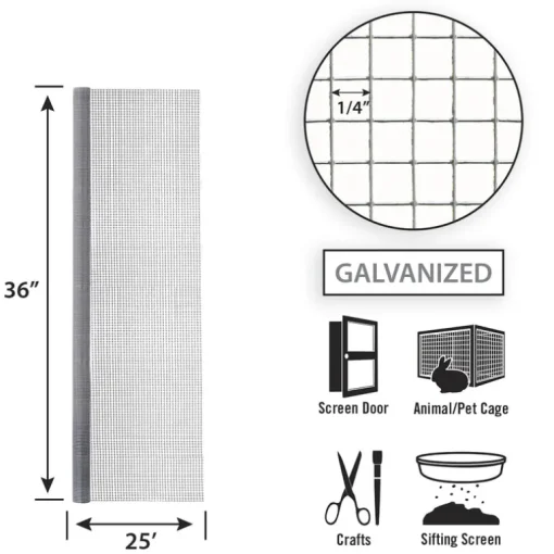 Garden Craft 36 in. H X 25 ft. L Galvanized Steel Hardware Cloth 1/4 in.