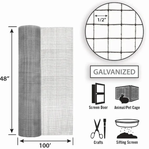 Garden Craft 48 in. H X 100 ft. L Galvanized Steel Hardware Cloth 1/2 in.