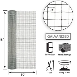 Garden Craft 48 in. H X 50 ft. L Galvanized Steel Hardware Cloth 1/4 in.