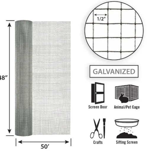 Garden Craft 48 in. H X 50 ft. L Galvanized Steel Hardware Cloth 1/4 in.