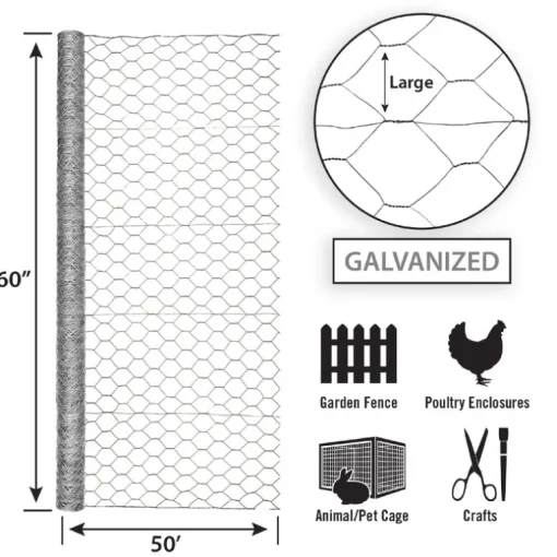 Garden Zone 60 in. H x 50 ft. L 20 Ga. Silver Poultry Netting