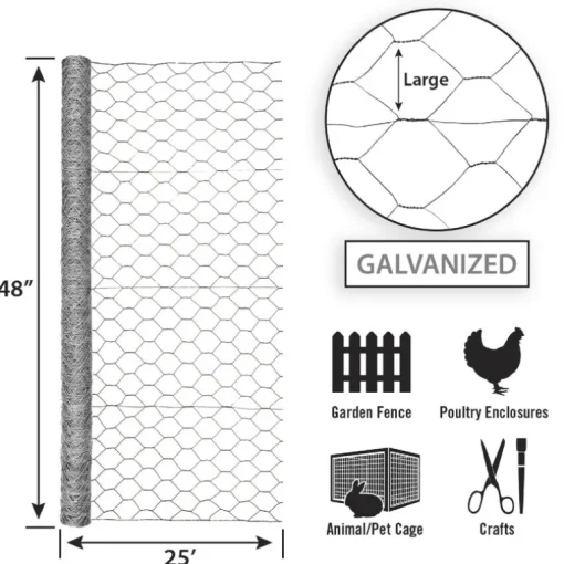Garden Zone 48 in. H x 25 ft. L 20 Ga. Silver Poultry Netting