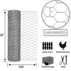 Garden Zone 18 in. H x 150 ft. L 20 Ga. Silver Poultry Netting