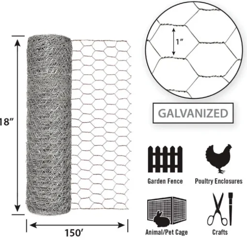 Garden Zone 18 in. H x 150 ft. L 20 Ga. Silver Poultry Netting