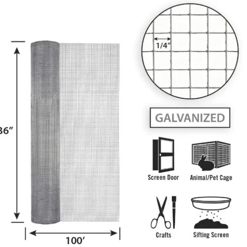 Garden Zone 36 in. W x 100 ft. L Silver Gray Steel Hardware Cloth