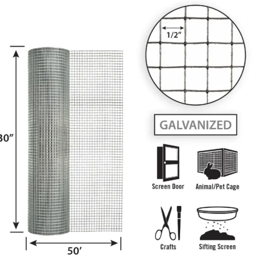 Garden Zone 30 in. W x 50 ft. L Silver Gray Steel Hardware Cloth