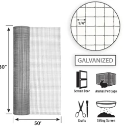 Garden Zone 30 in. W x 50 ft. L Silver Gray 27 Ga. Steel Hardware Cloth