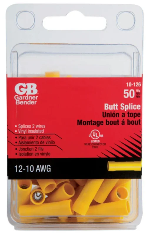 Gardner Bender 12-10 Ga. Insulated Wire Butt Splice Yellow 50 pk