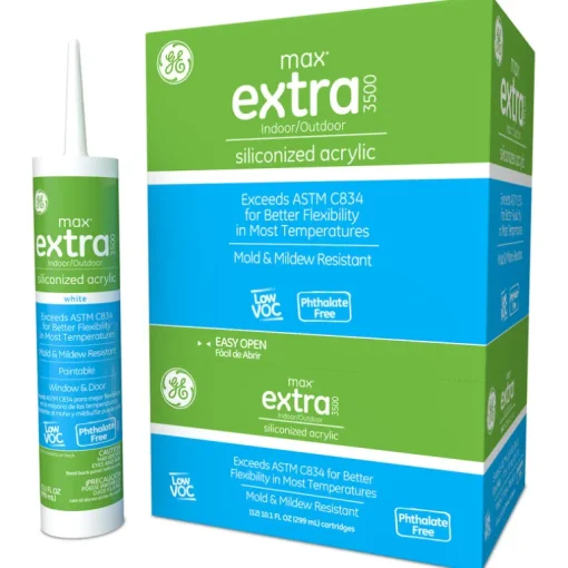 GE Max Extra White Siliconized Acrylic Caulk 10.1 oz. (Pack of 12)