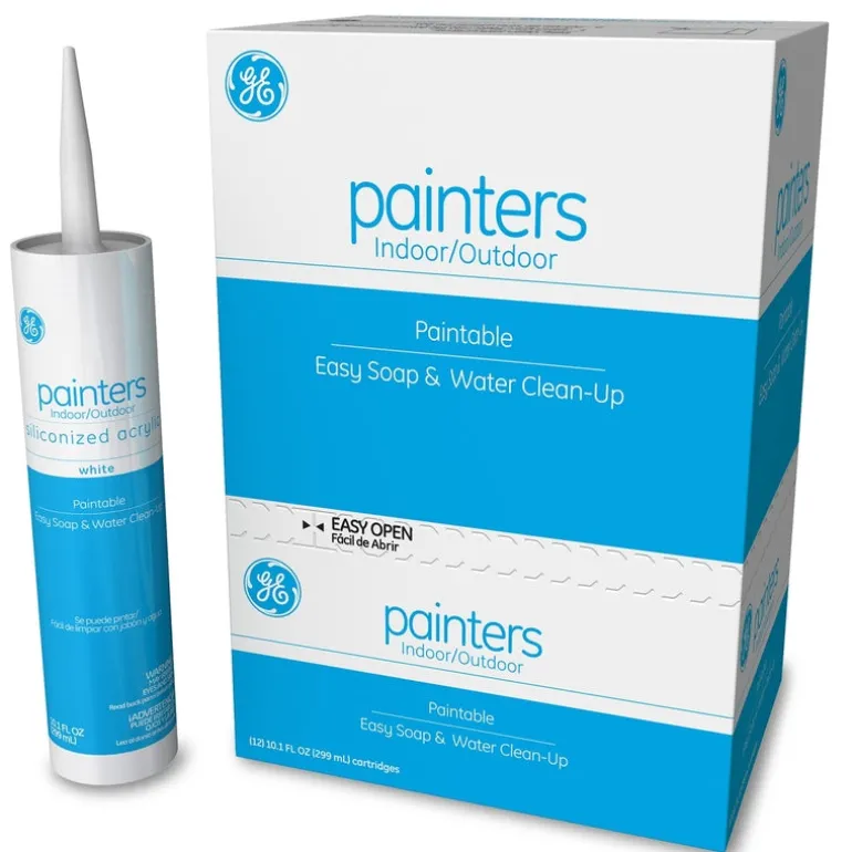 GE Painters White Siliconized Acrylic Caulk 10.1 oz. (Pack of 12)