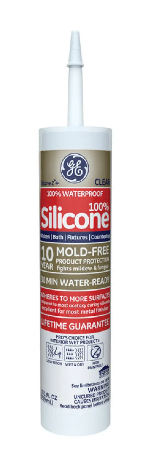 GE Silicone 2 Clear Silicone 2 Kitchen and Bath Silicone 10.1 oz. (Pack of 12)