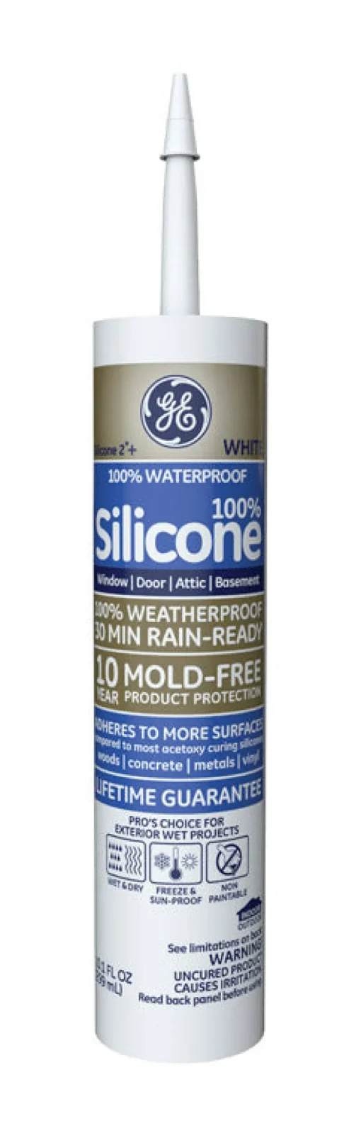GE Silicone 2 White Silicone 2 Window and Door Silicone 10.1 oz. (Pack of 12)