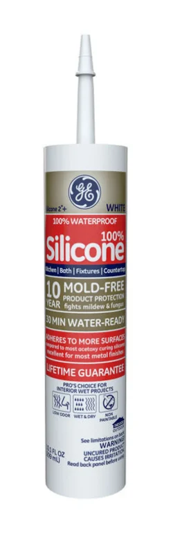 GE Silicone 2 White Silicone 2 Kitchen and Bath Silicone 10.1 oz. (Pack of 12)