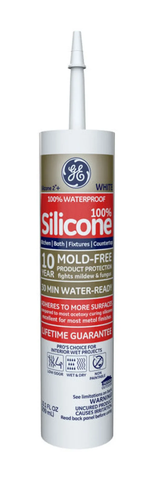 GE Silicone 2 White Silicone 2 Kitchen and Bath Silicone 10.1 oz. (Pack of 12)