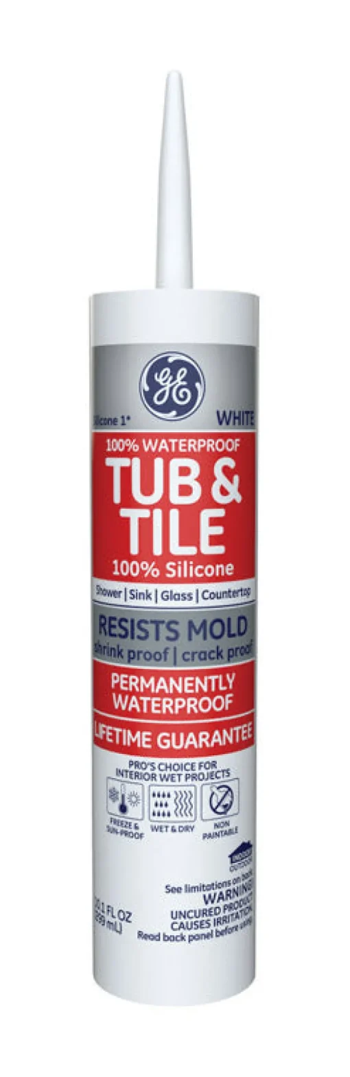 GE Silicone 1 White Silicone 1 Tub and Tile Silicone 10.1 oz. (Pack of 12)