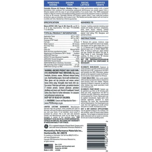 GE Silicone 2 White Silicone 2 All Purpose Silicone 10.1 oz. (Pack of 12)