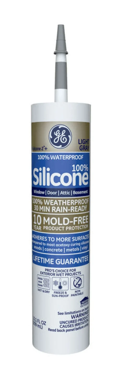 General Electric Light Gray Advanced Silicone Window & Door Sealant 10.1 oz. (Pack of 12)