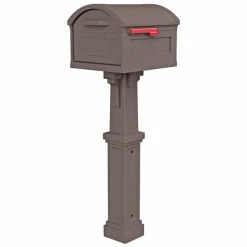 Gibraltar Mailboxes Grand Haven Plastic Post and Box Combo Mocha Mailbox 54 in. H x 16.63 in. W x 20 in. L