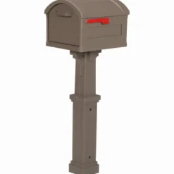 Gibraltar Mailboxes Grand Haven Plastic Post and Box Combo Mocha Mailbox 54 in. H x 16.63 in. W x 20 in. L
