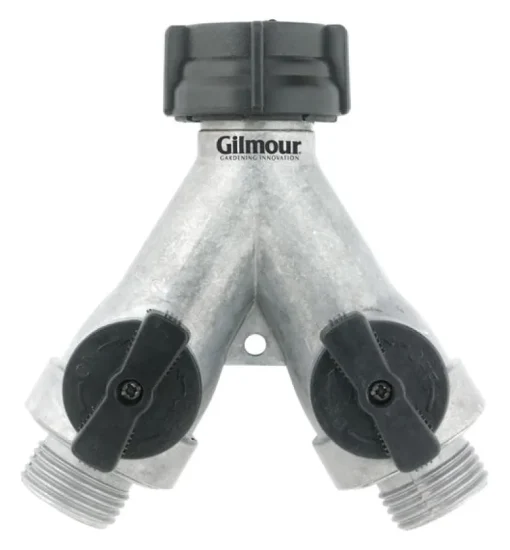 Gilmour Metal Threaded Male Y-Hose Connector with Shut Offs