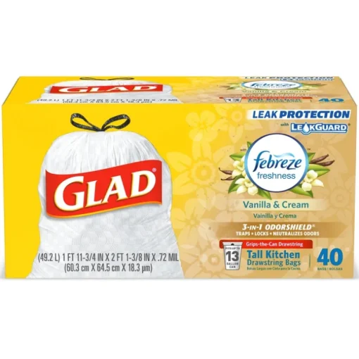 Glad OdorShield 13 gal. Tall Kitchen Bags Drawstring 40 pk (Pack of 6)