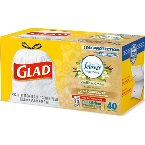 Glad OdorShield 13 gal. Tall Kitchen Bags Drawstring 40 pk (Pack of 6)