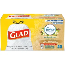 Glad OdorShield 13 gal. Tall Kitchen Bags Drawstring 40 pk (Pack of 6)