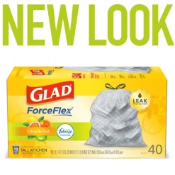 Glad OdorShield 13 gal Lemon Scent Kitchen Trash Bags Drawstring 40 pk (Pack of 6)