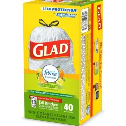 Glad OdorShield 13 gal Lemon Scent Kitchen Trash Bags Drawstring 40 pk (Pack of 6)